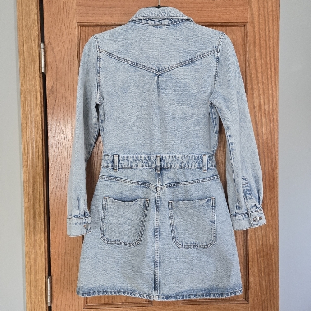 Zara Light Blue Denim Button Dawn Mini Dress Sz SMALL - Picture 4 of 13